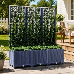 Garden Planter with Trellis Grey Outdoor Climbing Plants Flowers Pots Container