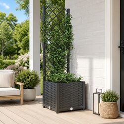 Garden Planter with Trellis Black 40x40x136cm Climbing Plants Flowers Support