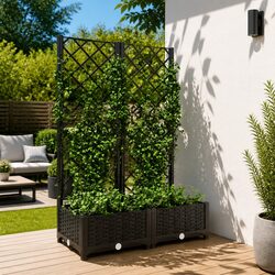 Compact Garden Planter with Integrated Trellis for Climbing Plants