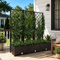 Compact Black Planter with Trellis for Easy Gardening
