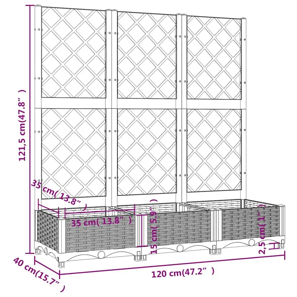 Garden Planter Black 120 x 40 x 121.5 cm Integrated Trellis for Climbing Plant Support