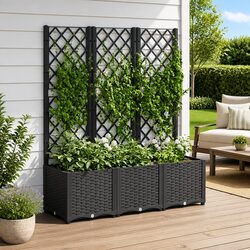 Compact and Durable Black Garden Planter with Trellis