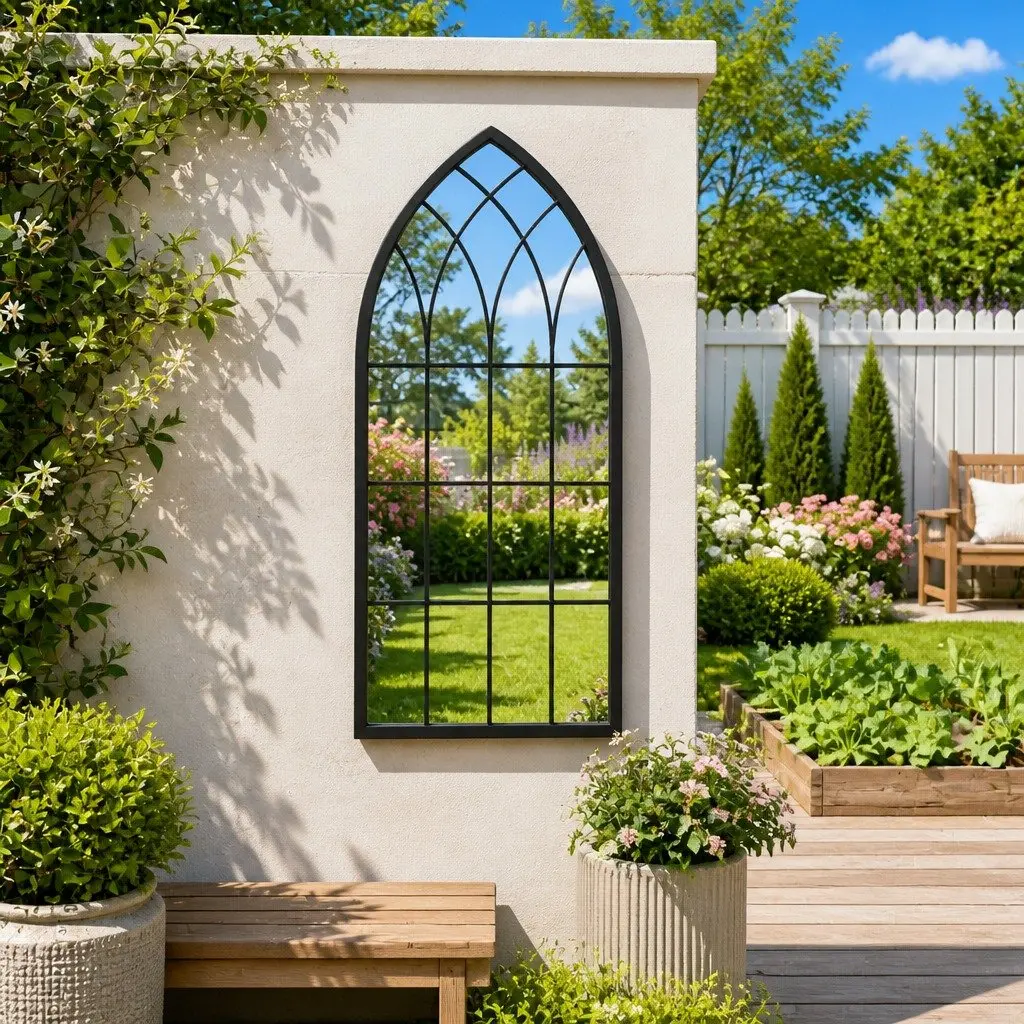 Garden Mirror Black 100x45 cm Iron Outdoor Wall Mount Reflective Feature