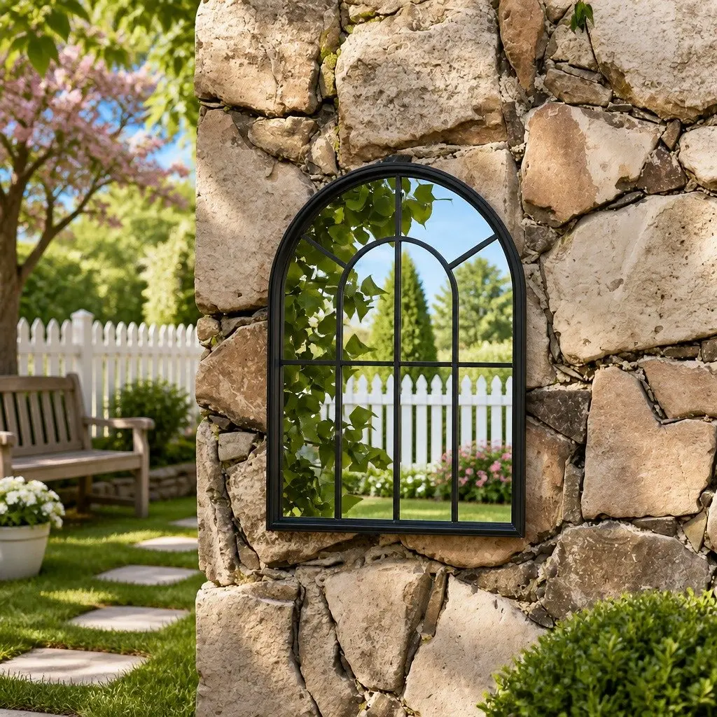 Garden Mirror in Black Iron