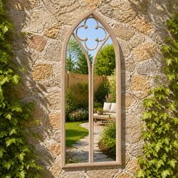 Garden Mirror Outdoor Wall Decor Cream Iron Rust Effect Antique Feature Mounting