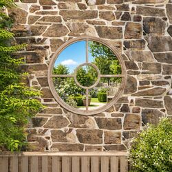 Round Garden Mirror Outdoor Decor Wall Mount Iron Frame 60cm Cream
