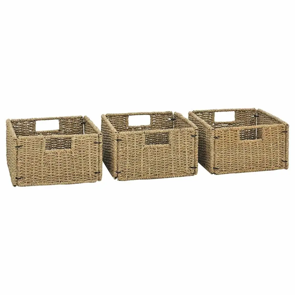 Bathroom Vanity Cabinet Solid Teak Wood with Seagrass Storage Baskets Brown