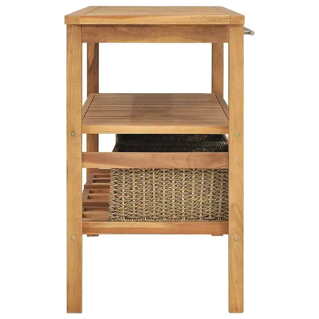 Bathroom Vanity Cabinet Solid Teak Wood with Seagrass Storage Baskets Brown
