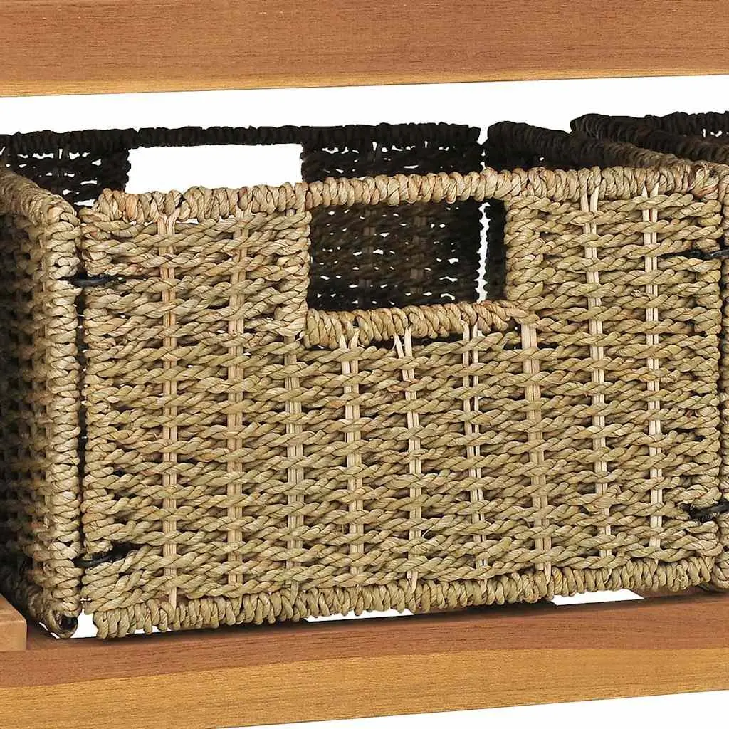 Bathroom Vanity Cabinet Solid Teak Wood with Seagrass Storage Baskets Brown