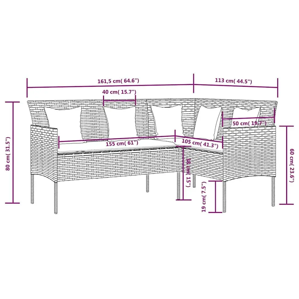5 Piece L-Shaped Outdoor Sofa Set Patio Garden Lounge Furniture with Cushions