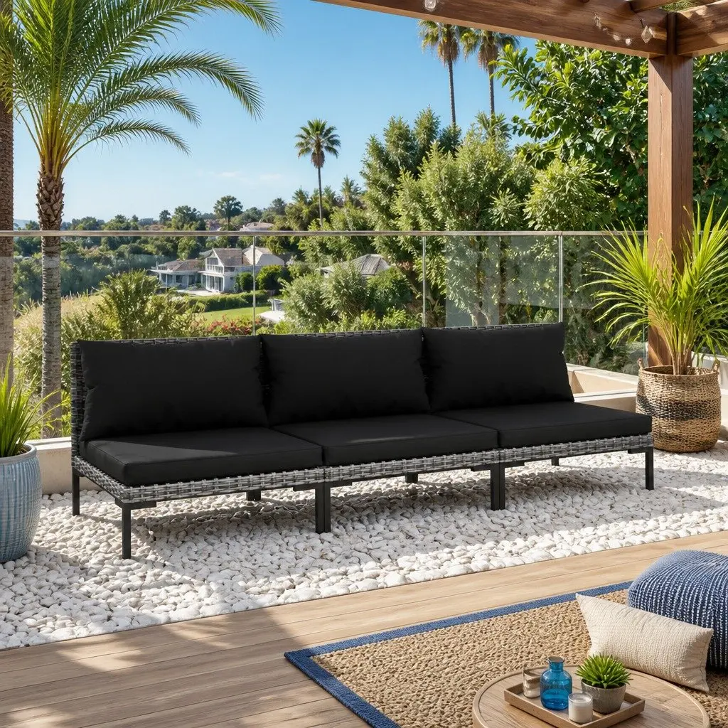 Outdoor Sectional Sofa Set Grey 3 Piece Removable Cushions Poly Rattan Garden Seating