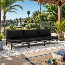 Outdoor Sectional Sofa Unit 3pcs Half Round Garden Seating Set with Cushions