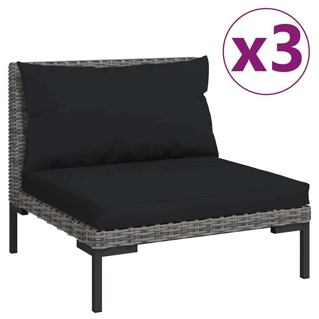 Outdoor Sectional Sofa Set Grey 3 Piece Removable Cushions Poly Rattan Garden Seating