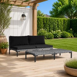 Outdoor Sectional Sofa Lounge Set 3 Piece Garden Seating Grey Half Round Rattan