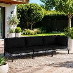 Outdoor Sectional Sofa Set 3 Piece Grey Half Round Rattan Garden Lounge Seating