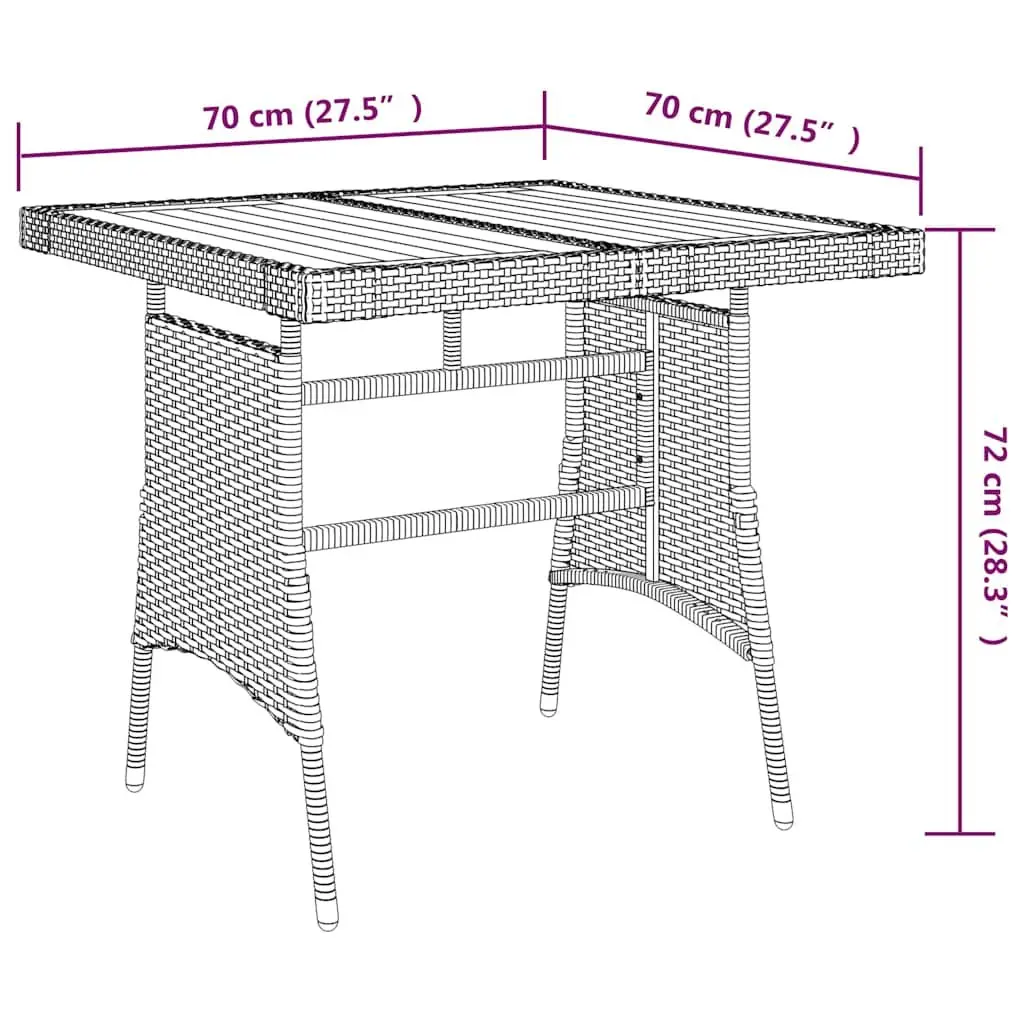 Garden Dining Table Black 70x70x72cm Outdoor Patio Furniture Acacia Wood Rattan