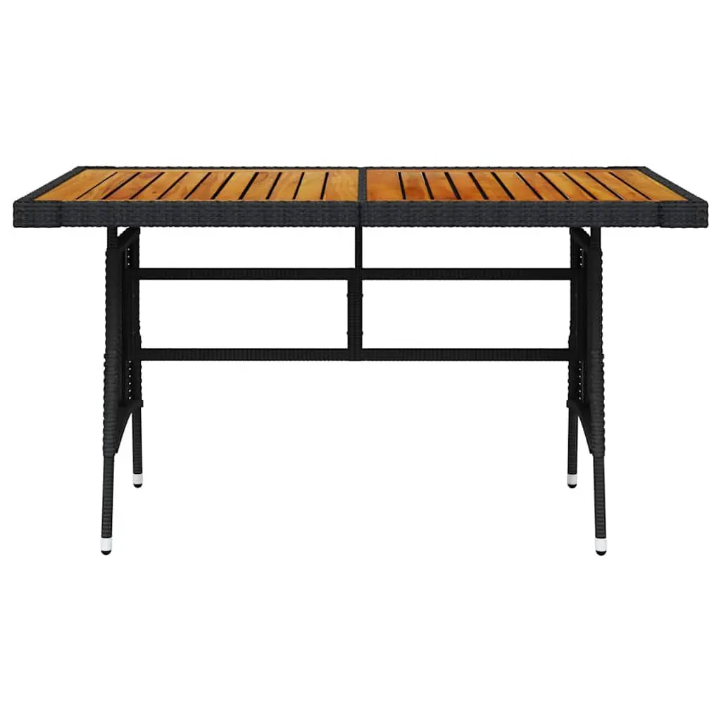 Garden Dining Table Black Outdoor Patio Furniture Poly Rattan Acacia Wood