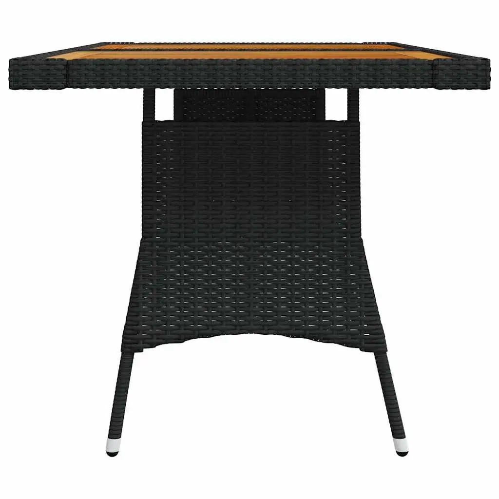Garden Dining Table Black Outdoor Patio Furniture Poly Rattan Acacia Wood