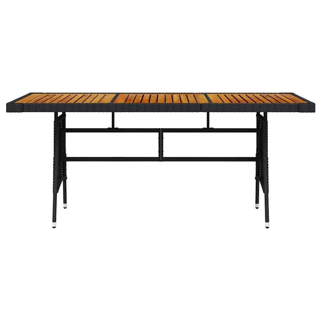 Garden Dining Table Black 160x70x72cm Solid Acacia Wood Top Powder-Coated Steel Frame PE Rattan Weather Resistant