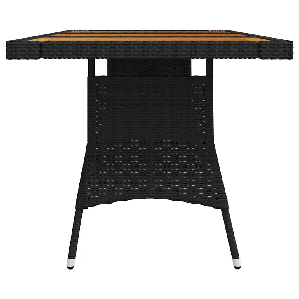 Garden Dining Table Black 160x70x72cm Solid Acacia Wood Top Powder-Coated Steel Frame PE Rattan Weather Resistant