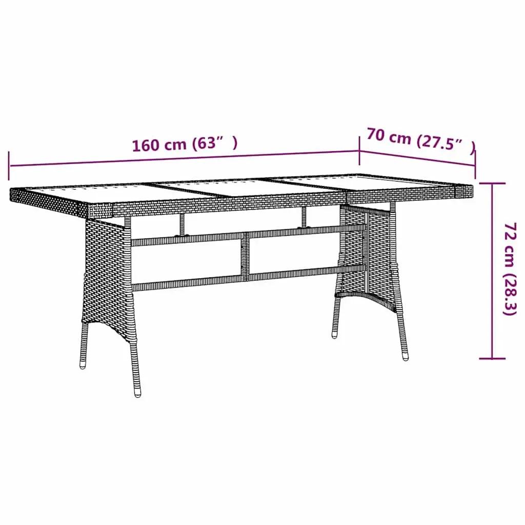 Garden Dining Table Black 160x70x72cm Solid Acacia Wood Top Powder-Coated Steel Frame PE Rattan Weather Resistant