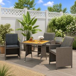 Garden Table Grey Outdoor Dining Patio Furniture Poly Rattan Acacia Wood