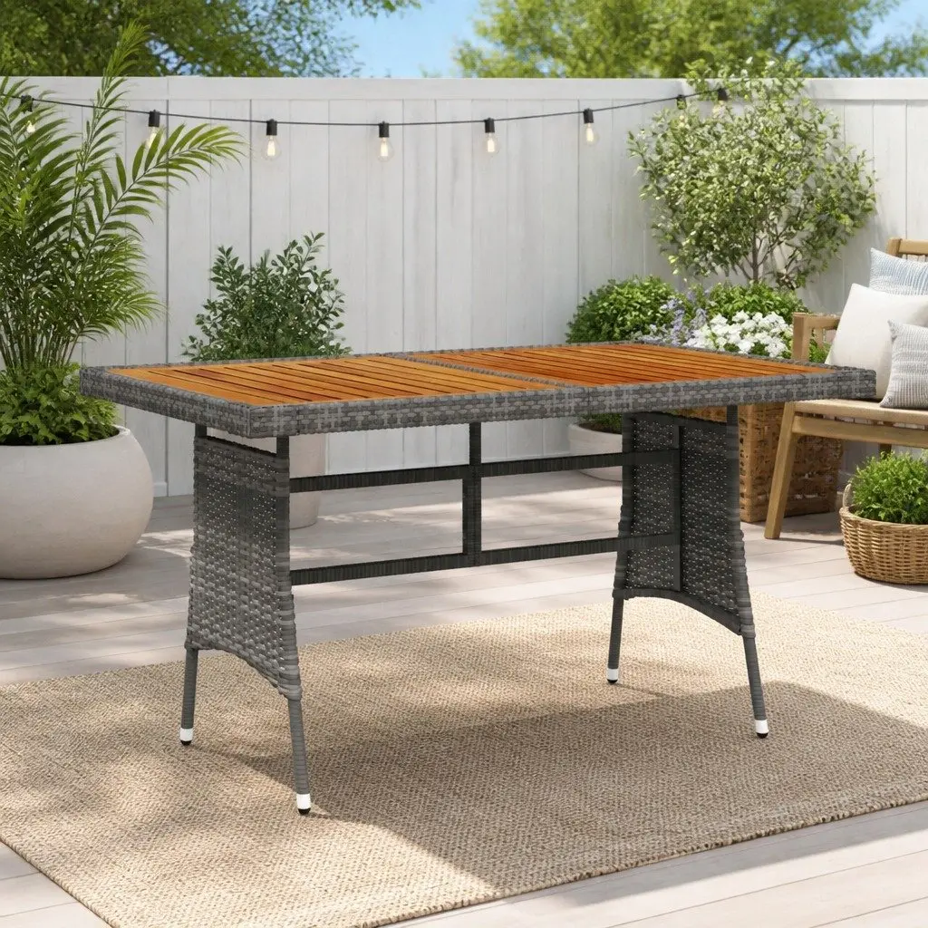 Garden Dining Table Grey 130x70x72cm Outdoor Patio Furniture with Rattan