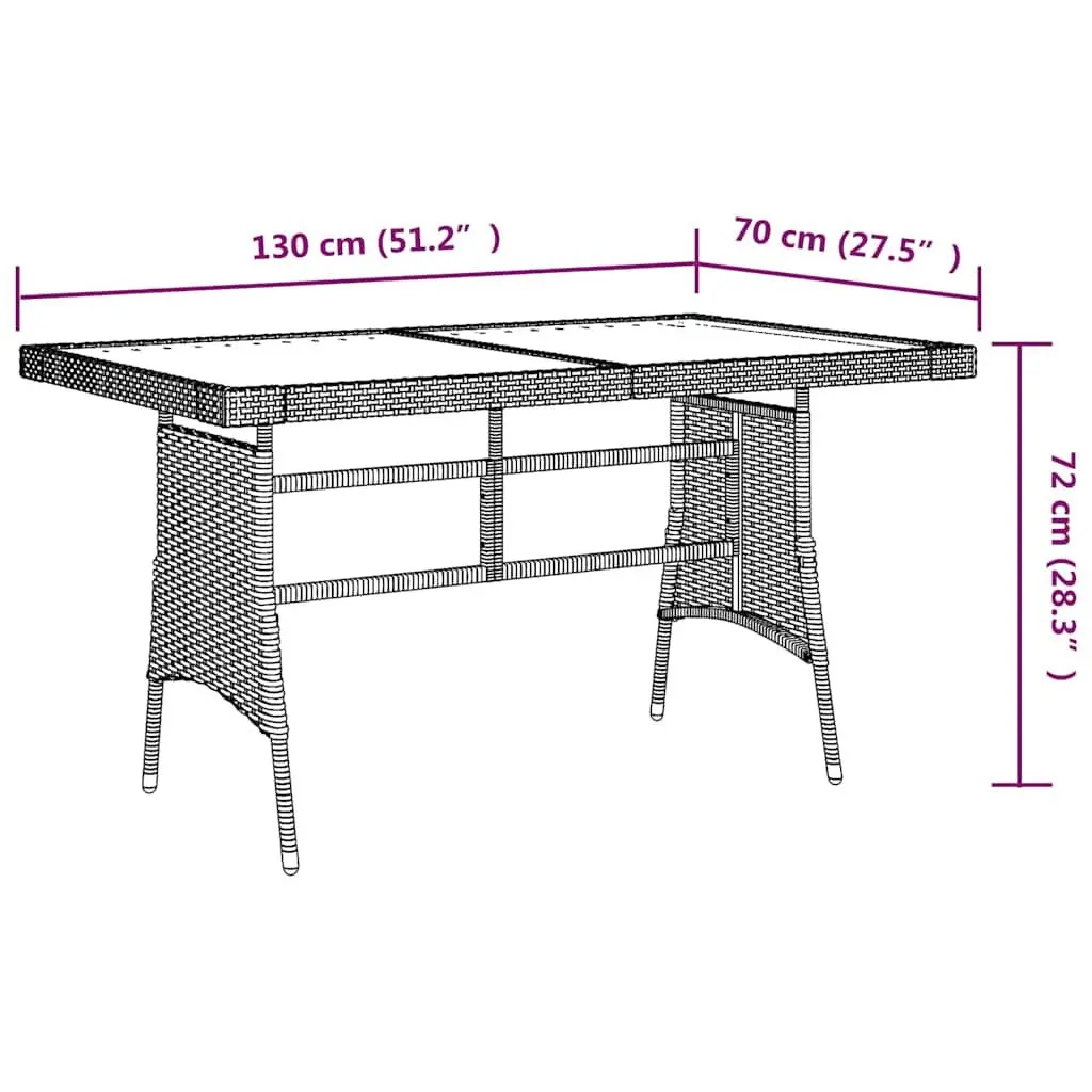 Garden Dining Table Grey 130x70x72cm Outdoor Patio Furniture with Rattan
