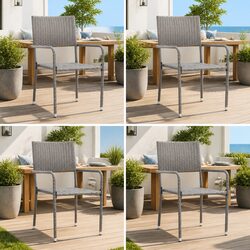 Compact and Stylish Grey Rattan Outdoor Dining Chairs Set