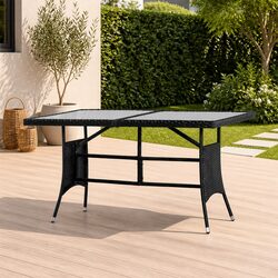 Garden Table 140x80x74cm Black Poly Rattan Outdoor Patio Furniture Glass Top