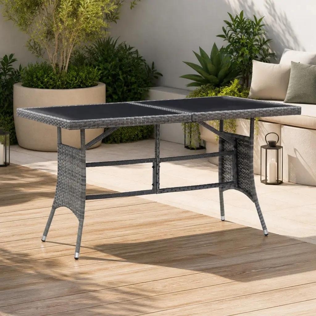 Grey Rattan Garden Table 140x80x74cm