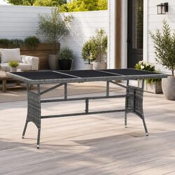 Grey Poly Rattan Garden Table Outdoor Patio Furniture Glass Top 170x80x74cm