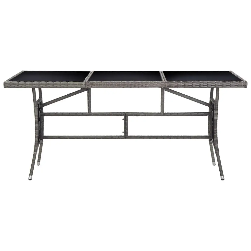 Garden Table Grey 170x80cm Glass Top Outdoor Patio Furniture Poly Rattan