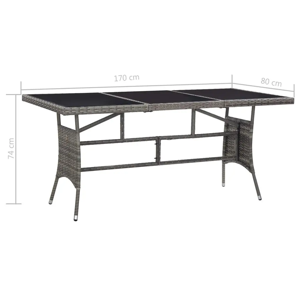 Garden Table Grey 170x80cm Glass Top Outdoor Patio Furniture Poly Rattan