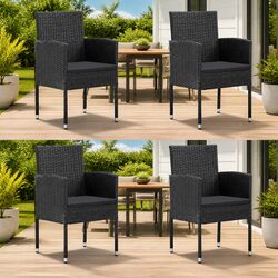 Outdoor Garden Chairs 4 Pieces Black Poly Rattan Furniture Set with Cushions