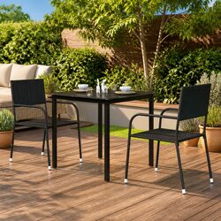 Compact Black Steel and Glass Dining Table for Outdoors
