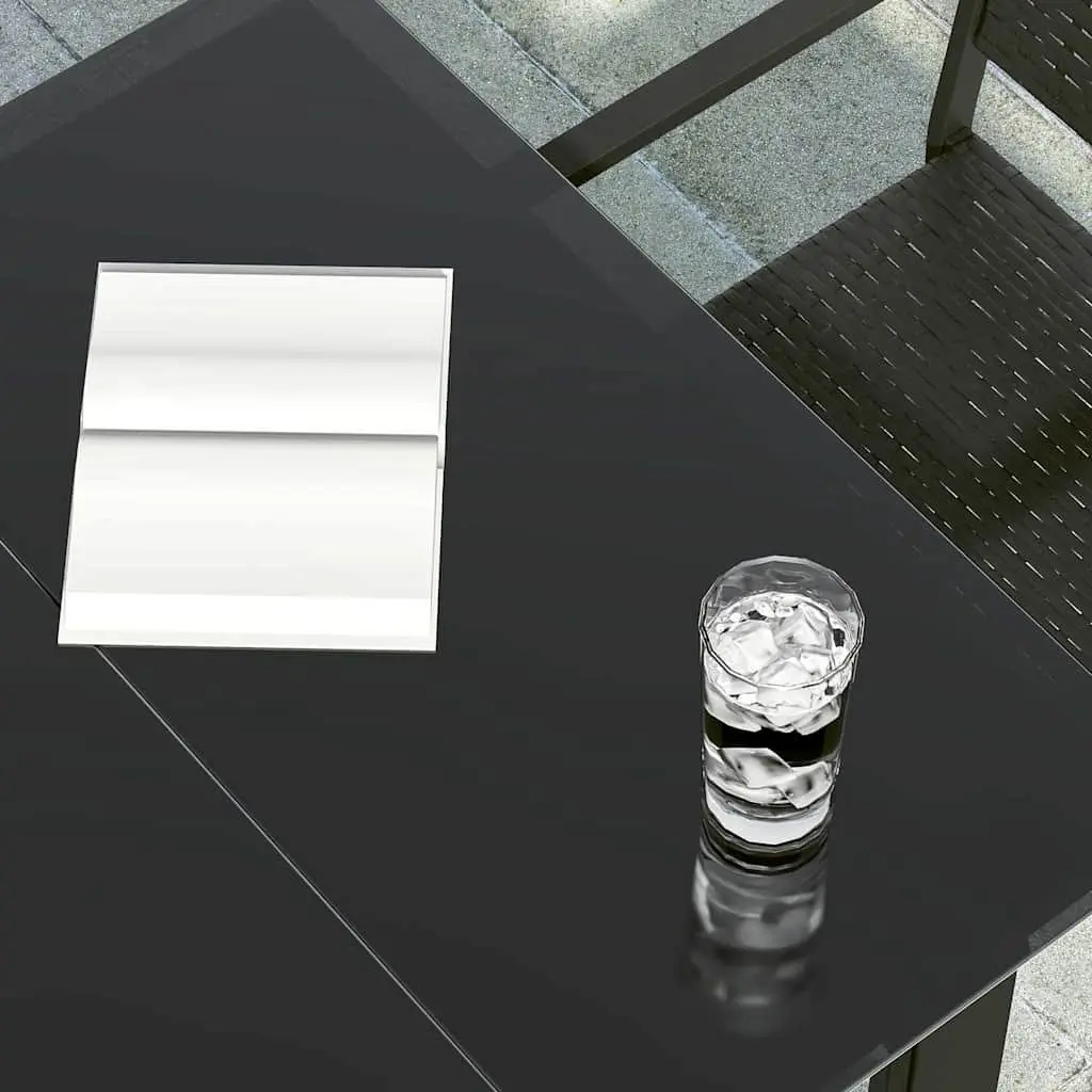 Garden Dining Table Black 80x80x74 cm Outdoor Minimalist Steel Frame Glass Top