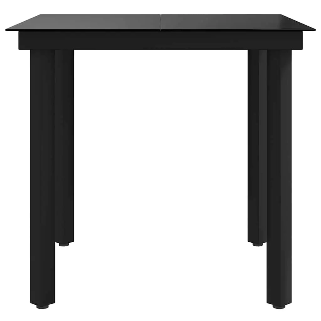 Garden Dining Table Black 80x80x74 cm Outdoor Minimalist Steel Frame Glass Top