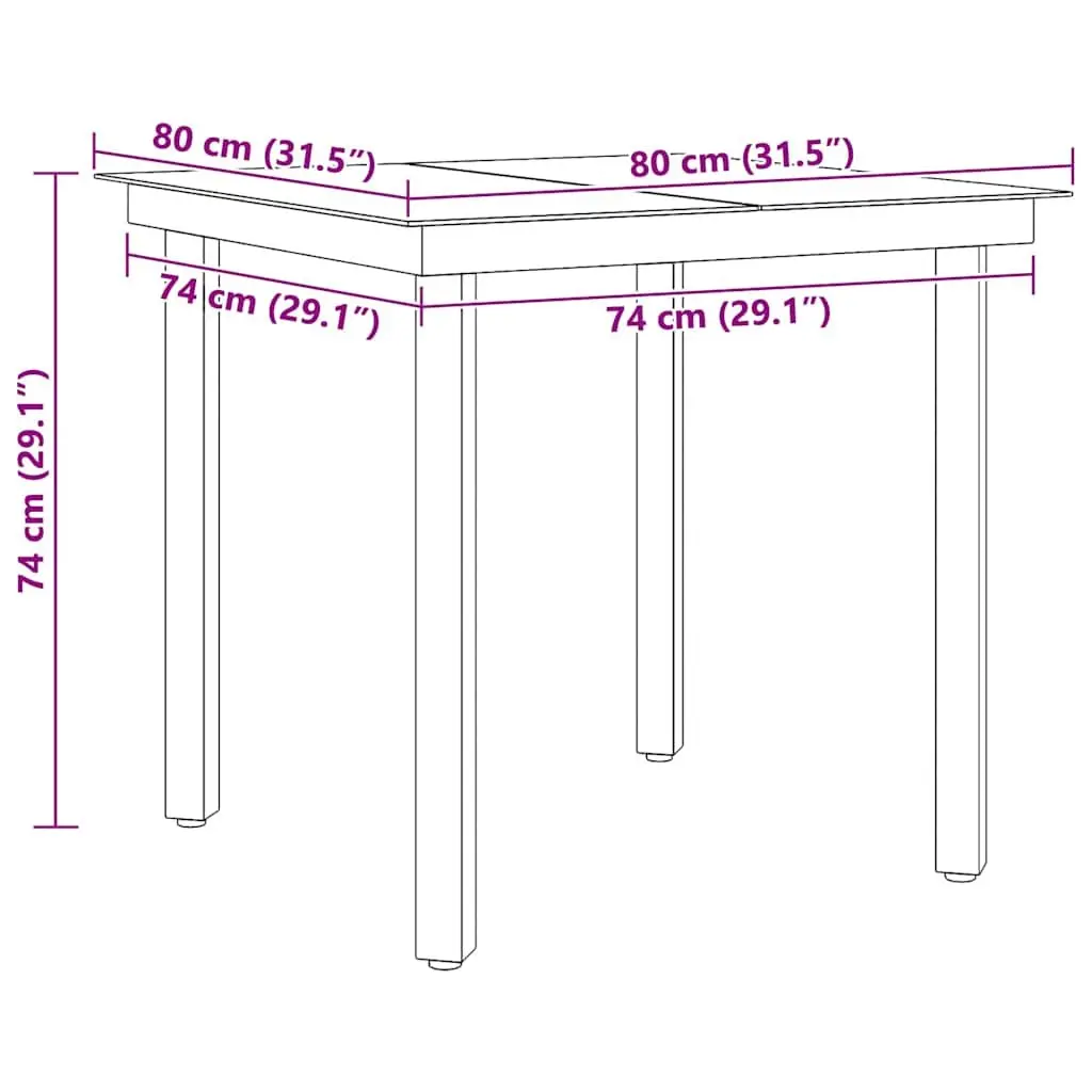 Garden Dining Table Black 80x80x74 cm Outdoor Minimalist Steel Frame Glass Top