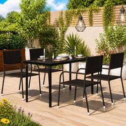 Garden Dining Table Black Outdoor Patio Furniture Steel Frame Glass Top 140x70cm
