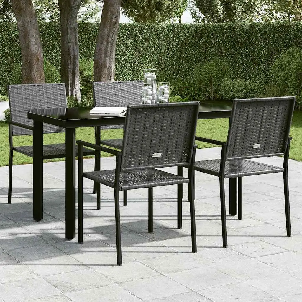 Garden Dining Table Black Outdoor Patio Furniture Steel Frame Glass Top 140x70cm