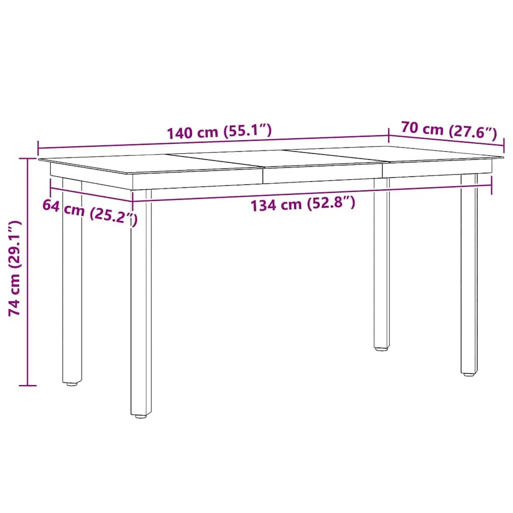 Garden Dining Table Black Outdoor Patio Furniture Steel Frame Glass Top 140x70cm