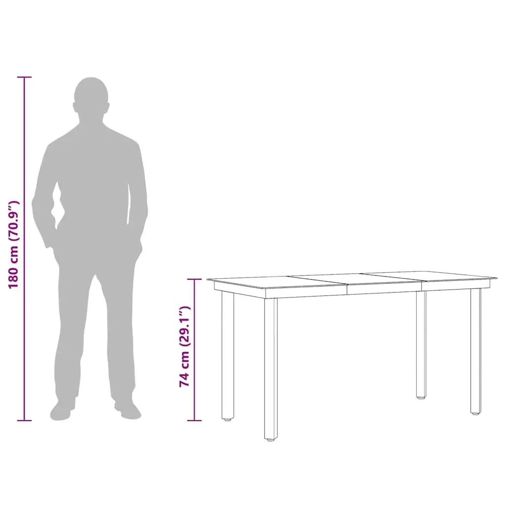 Garden Dining Table Black Outdoor Patio Furniture Steel Frame Glass Top 140x70cm