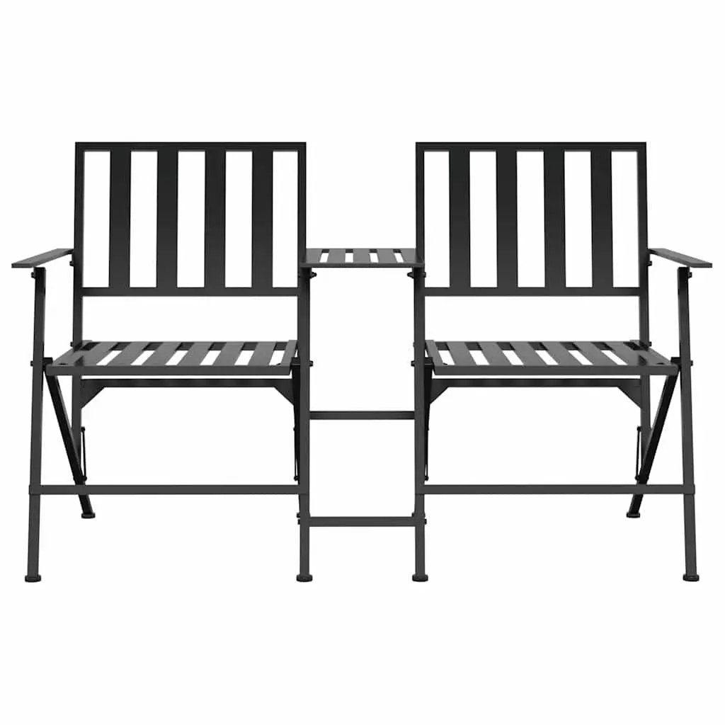 Folding Garden Bench Black 137cm Outdoor 2-Seater with Middle Table