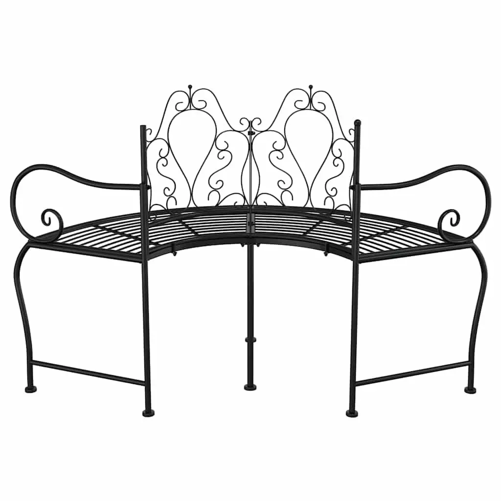 Outdoor Tree Bench Black 150cm Wrap Around Steel Garden Seating