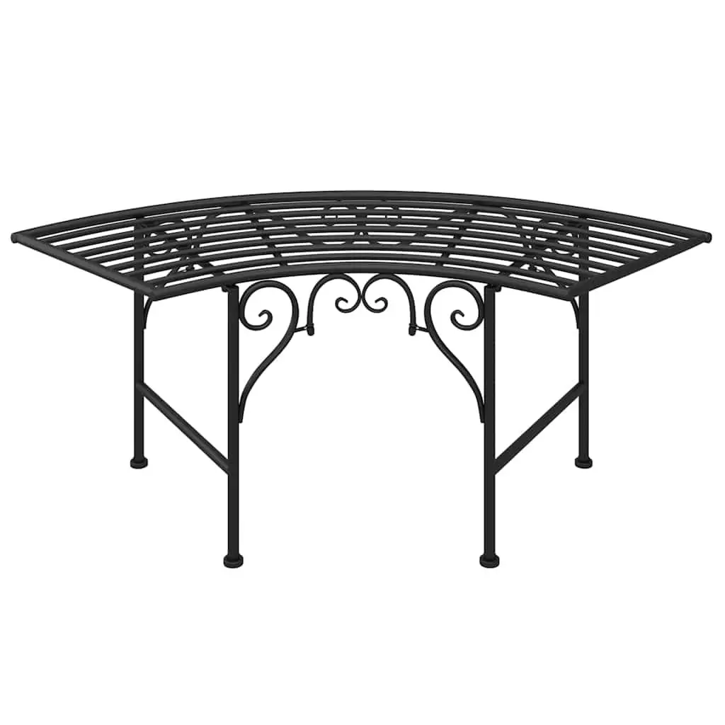 Metal Tree Bench Black 113cm Arc Shaped Garden Seating Outdoor Furniture