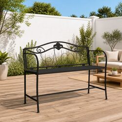 Durable Black Metal Outdoor Bench with Backrest