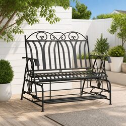 Outdoor Glider Bench 2-Seater 114cm Black Steel Rocking Garden Patio Furniture
