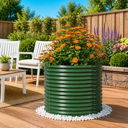 Garden Planter Raised Bed Outdoor Flower Pot Galvanised Steel 80x80x68cm Green