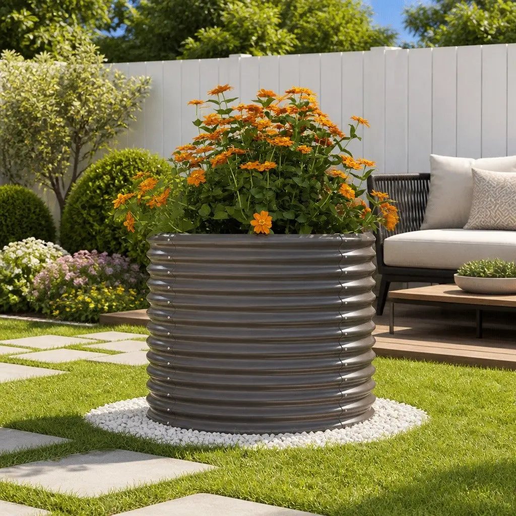 Garden Planter Grey 80x80x68cm Galvanised Steel Raised Bed Outdoor